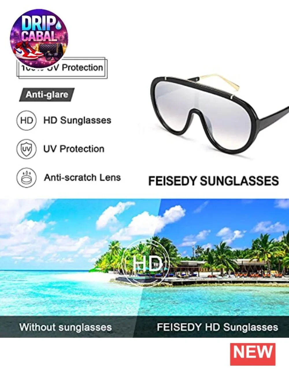Oversized Sunglasses Women Men Round One Piece UV400